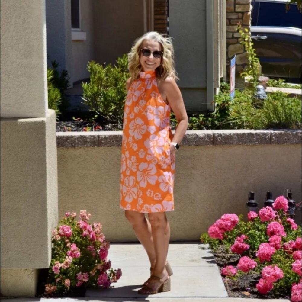 NEW J. Crew Hawaiian Halter Tie Neck Hibiscus Dress 6 Orange Resort Coastal - Picture 13 of 16